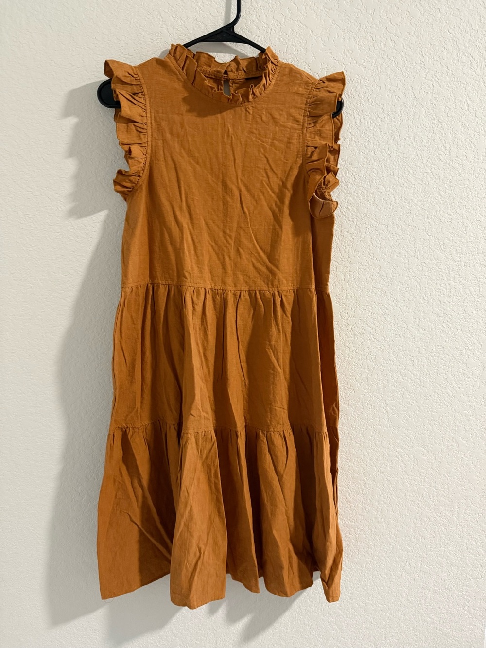 SHEIN Rust Orange Ruffle Sleeve Tiered Midi Dress